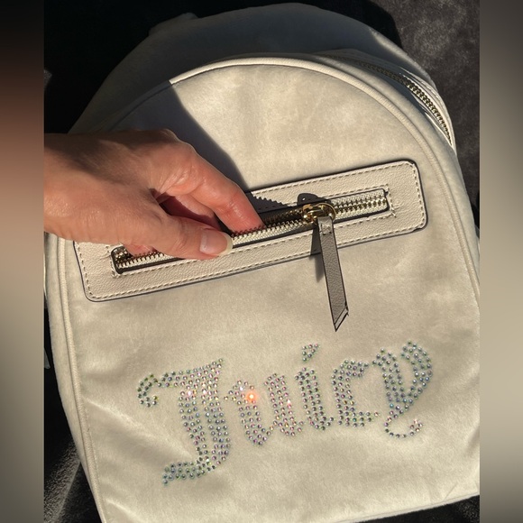 Juicy Couture velvet backpack. Ivory w/rhinestone logo. Ivory. NWT. Great gift. - Picture 16 of 16